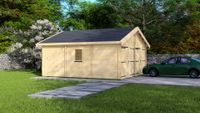 Dubbele garage 44 mm - 595x595 cm - onbehandeld- Zadeldak- Onbehandeld vurenhout- Van Kooten - Van Kooten