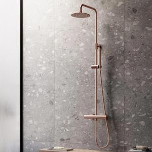 Regendouche set SaniClear Copper | Opbouw | 20 cm | Thermostaatkraan | 2-weg | Rond | Koper geborsteld
