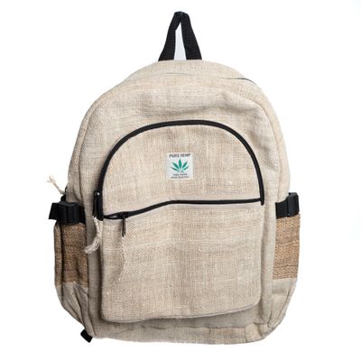 Hennep Rugzak Nepal | Naturel met 2 voorvakken (42 x 30 x 8 cm)