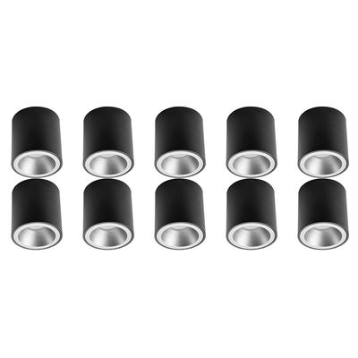 Opbouwspot 10 Pack - Pragmi Cliron Pro - GU10 Fitting - Opbouw Rond - Mat Zwart/Zilver - Aluminium - Verdiept - Ø90mm