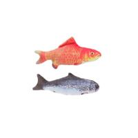 2x Kattenspeeltjes vissen knuffels - 19 cm - Oranje goudvis/zalm - Speelgoed vissen voor katten