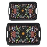 5Five Design dienbladen van melamine - 2x stuks - in 2 maten - flowers print zwart