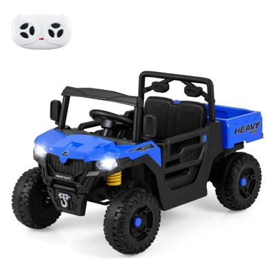 12V Kiepwagen Elektrische Kinderauto met Elektrische Kiepbak Afstandsbediening Muziek Verhalen Led-verlichting en Vering Marineblauw
