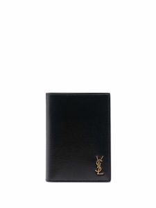 Saint Laurent porte-cartes pliant à plaque logo - Noir