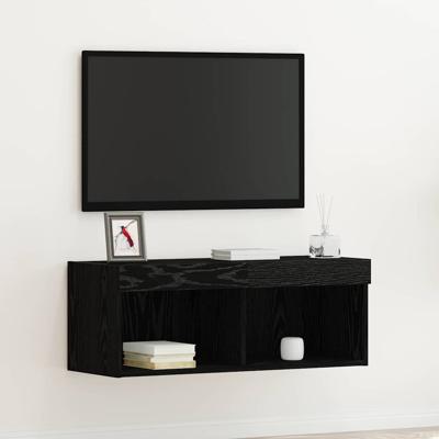 TV-kast Wandgemonteerd Zwart Eiken 80 x 30 x 30 cm Bewerkt hout