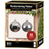 Kerstbal en ster piek set 45x zilver voor 120 cm boom - thumbnail