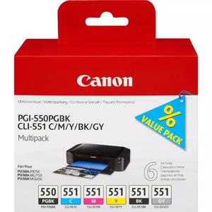 Canon PGI-550PGBK + CLI551 (PGBK/C/M/Y/BK/GY) inktcartridge 6 stuk(s) Origineel Foto zwart, Foto cyaan, Foto grijs, Foto magenta, Zwart, Fotogeel