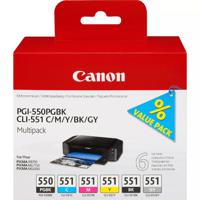 Canon PGI-550PGBK + CLI551 (PGBK/C/M/Y/BK/GY) inktcartridge 6 stuk(s) Origineel Foto zwart, Foto cyaan, Foto grijs, Foto magenta, Zwart, Fotogeel - thumbnail