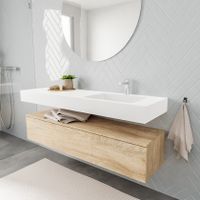 Mondiaz Alan badmeubel 150 cm washed oak 1 lade vrijhangend wastafel rechts 1 kraangat wit