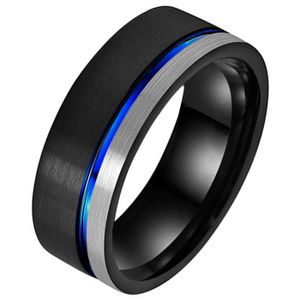 Wolfraam heren ring Groef Zwart Zilverkleurig Blauw-19mm