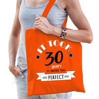 Cadeau tas voor dames - 30 en perfect - oranje - katoen - 42 x 38 cm - dertig - shopper