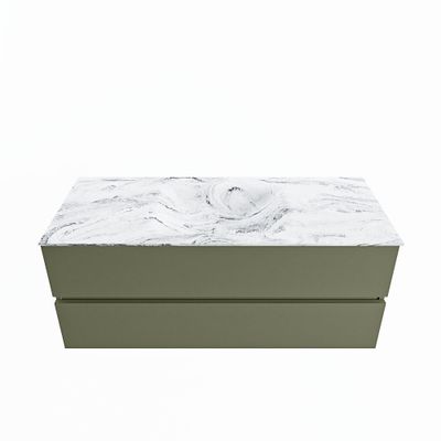 MONDIAZ VICA-DLUX 120cm badmeubel onderkast Army 2 lades. Inbouw wastafel CLOUD midden 1 kraangat, kleur Glace.