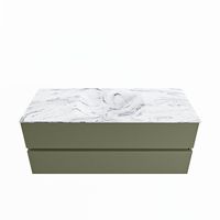 MONDIAZ VICA-DLUX 120cm badmeubel onderkast Army 2 lades. Inbouw wastafel CLOUD midden 1 kraangat, kleur Glace.