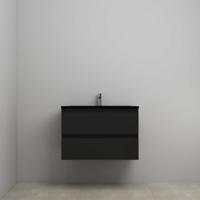 On-Line Onderkast - 80 cm - Voorgemonteerd - Ladestructuur - Acryl Wastafel - 1 Kraangat - Mat Zwart