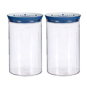 2x stuks kunststof voorraadpot/bewaarpot transparant met deksel L12 x B12 x H18 cm - 2200 ML