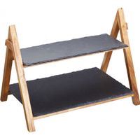 etagère 2-laags 40 x 25 x 30 cm leisteen/hout zwart/naturel - thumbnail