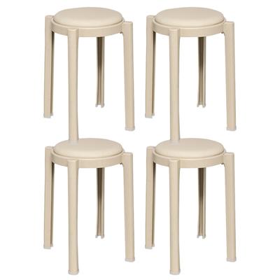 Five Bijzet krukje/stoel - 4x - beige - D41 x H47 cm - Stapelbaar