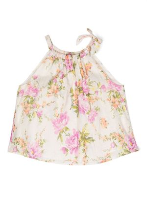 ZIMMERMANN Kids haut sans manches à fleurs - Tons neutres