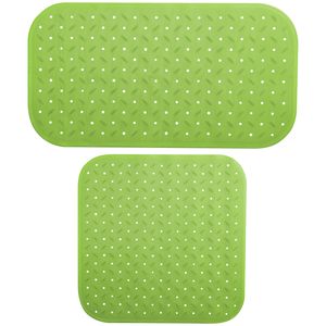 MSV Douche/bad anti-slip matten set badkamer - rubber - 2x stuks - limegroen - 2 formaten