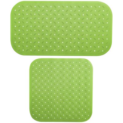 MSV Douche/bad anti-slip matten set badkamer - rubber - 2x stuks - limegroen - 2 formaten