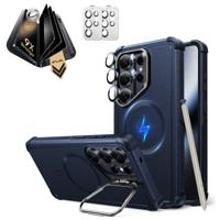 Galaxy S26 Ultra Bundle Cyber Tough Magnetic Case (Stash Stand) and Armorite® Pro Privacy Screen Protector - Navy Blue