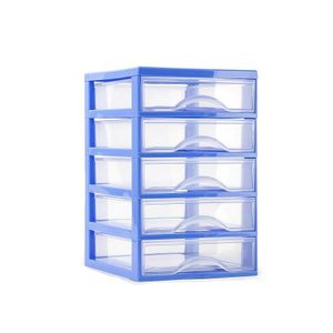 Ladeblokje/bureau organizer 5x lades - blauw/transparant - L18 x B21 x H28 cm - plastic