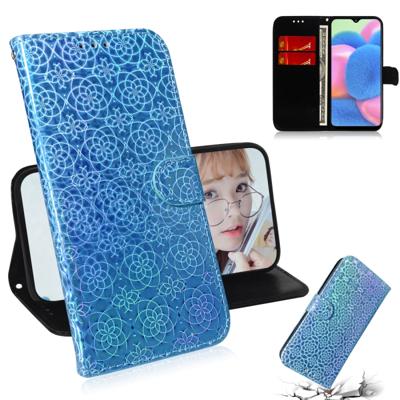 Voor Galaxy A30s effen kleur kleurrijke magnetische Buckle horizontale Flip PU lederen draagtas met houder & kaartsleuven & portemonnee & Lanyard (bla