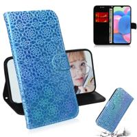 Voor Galaxy A30s effen kleur kleurrijke magnetische Buckle horizontale Flip PU lederen draagtas met houder & kaartsleuven & portemonnee & Lanyard (bla