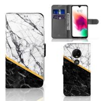 Motorola Moto G7 | G7 Plus | Bookcase | Marmer Wit Zwart - Origineel Cadeau Man | Portemonnee hoesje