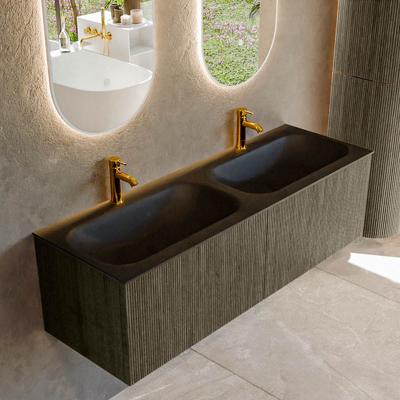 Badmeubel Mondiaz Kurve | 140 cm cm | Meubelkleur Shadow | Wastafelkleur Urban | Solid surface | Wasbak beiden zijden spoelbak | 2 kraangaten