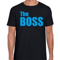 The boss t-shirt zwart met blauwe letters voor heren - thumbnail