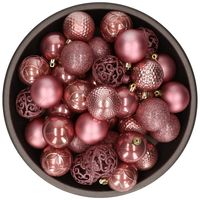 37x stuks kunststof kerstballen oudroze (velvet pink) 6 cm glans/mat/glitter mix