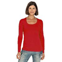 Lemon & Soda Bodyfit dames shirt lange mouwen - rood - Dameskleding basic t-shirts - thumbnail