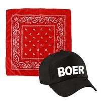 Boer verkleed pet zwart met rode hals zakdoek volwassenen - thumbnail