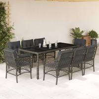 9-delige Tuinset met kussens poly rattan grijs