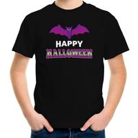 Vleermuis / happy halloween verkleed t-shirt zwart voor kinderen - thumbnail