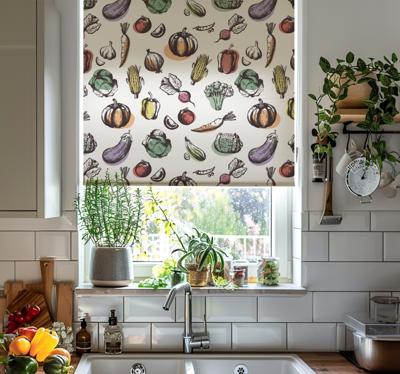 Ingrediënten patroon retro stijl raambekleding keuken