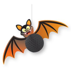 Halloween thema hangende vleermuis decoratie zwart/oranje 30 cm   -