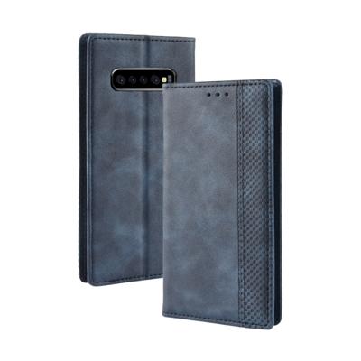 Magnetische Buckle retro textuur horizontale Flip lederen case voor Galaxy S10 PLUS, met houder & kaartsleuven & portemonnee (blauw)