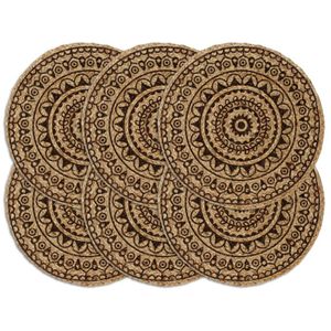 VidaXL Placemats 6 st rond 38 cm jute donkerbruin