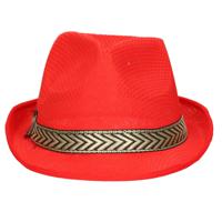 Carnaval verkleed Trilby/gangster hoedje - rood - polyester - heren/dames - thumbnail