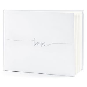 Gastenboek/receptieboek Love - Bruiloft - wit/zilver - 24 x 18,5 cm