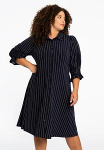 Yoek Jurk met knopen PINSTRIPE | Blauw | Maat 50/52