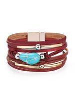 Boho Etnisch Leer En Turkoois Armband - thumbnail
