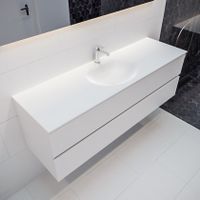Mondiaz Vica Moon badmeubel wit mat 150 cm 2 lades solid surface enkele spoelbak midden 1 kraangat