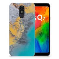 LG Q7 TPU Siliconen Hoesje Marble Blue Gold