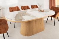 Ovale eettafel UNIQUE 200 cm wit natuurlijk keramiek eiken kolomvoet - 46381