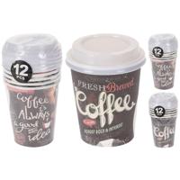 Basic Papieren beker met plastic deksel 6 stuks verschillende kleuren