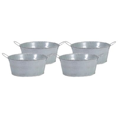 Teil/emmer/plantenpot - 4x - zink - lichtgrijs - D19 x H9 cm