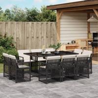 11-delige Tuinset met kussens poly rattan zwart